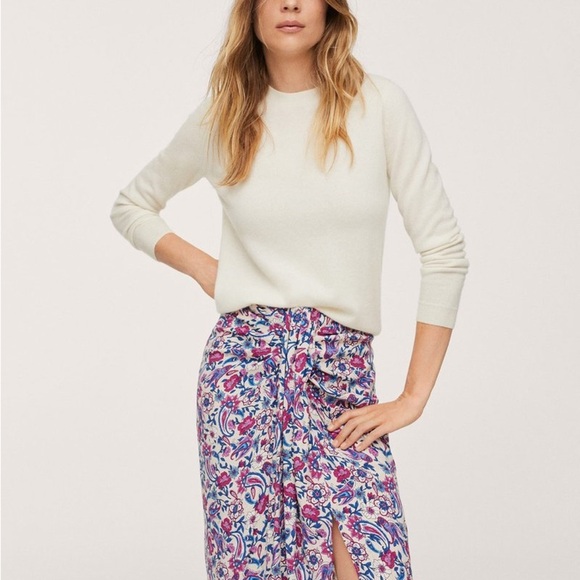 Mango Floral Paisley Midi Skirt Knotted Front sz Small - Picture 10 of 10